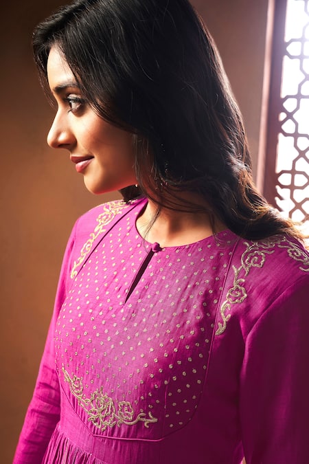 Almaari By Pooja Patel_Pink Chanderi, Silk Gota Patti, Embroidered Anarkali Set With Dupatta And Pant _at_Aza_Fashions