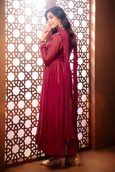 Almaari By Pooja Patel Red Aari Embroidered Anarkali Set 