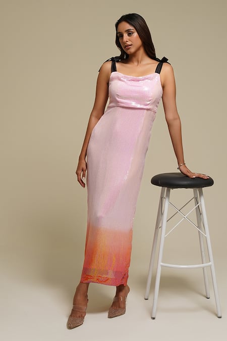 KEOO Pink & Peach Sequin Ombre Gown 