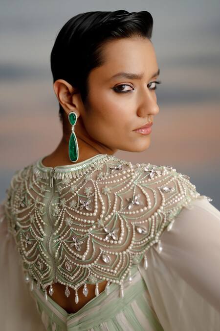 Buy Shashank Arya Ivory Chiffon, Georgette, Satin Embroidered Cape And Color Block Anarkali Set Online at Aza Fashions Buy_Shashank Arya_Ivory Chiffon, Georgette, Satin Embroidered Cape And Color Block Anarkali Set _Online_at_Aza_Fashions