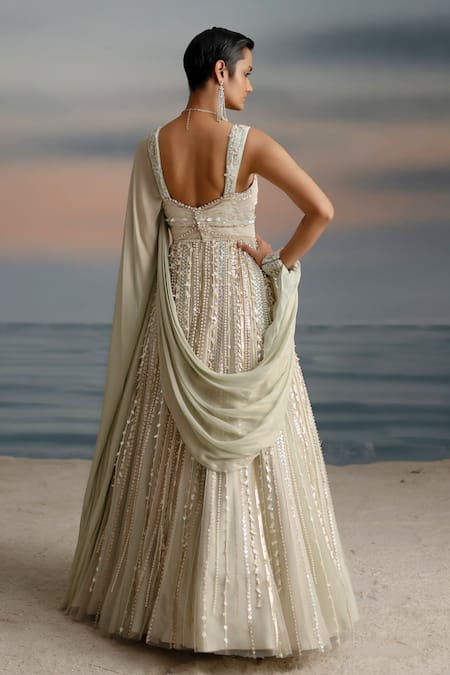 Shashank Arya Embellished Asymmetric Draped Gown 