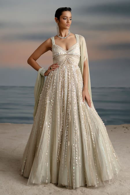 SHASHANK ARYA Embellished Asymmetric Draped Gown 