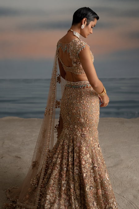 Shashank Arya Old Rose Pink Floral Zari Embroidered Lehenga Set 