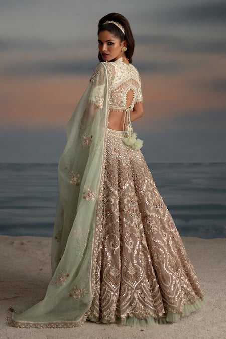 Shashank Arya Ivory Organza, Silk, Satin, Net Floral Vine Embroidered Bridal Lehenga Set Online at Aza Fashions Shashank Arya_Ivory Organza, Silk, Satin, Net Floral Vine Embroidered Bridal Lehenga Set _Online_at_Aza_Fashions