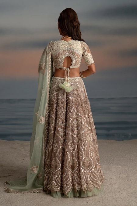Shashank Arya Floral Vine Embroidered Bridal Lehenga Set 