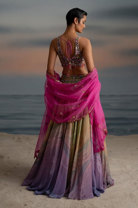 Shop Shashank Arya Multi Color Organza, Georgette, Net Cut Multicolor Ombre Stripe Lehenga Set at Aza Fashions Shop_Shashank Arya_Multi Color Organza, Georgette, Net Cut Multicolor Ombre Stripe Lehenga Set _at_Aza_Fashions