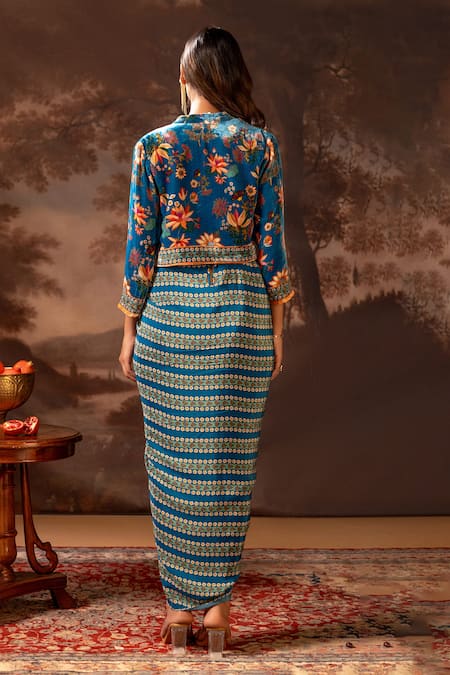 Soup By Sougat Paul Floral Geometric Draped Dress & Jacket 