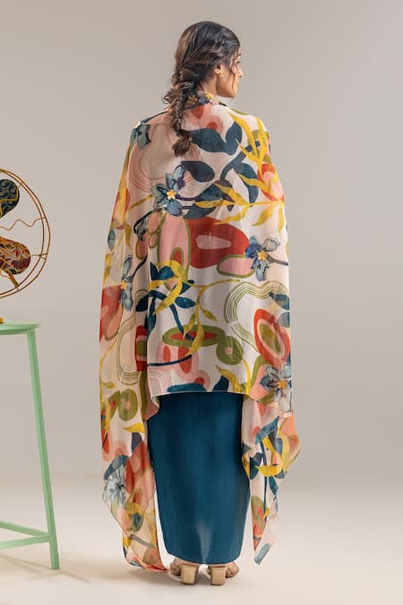 Soup By Sougat Paul Floral Embroidered Cape Draped Skirt Set 