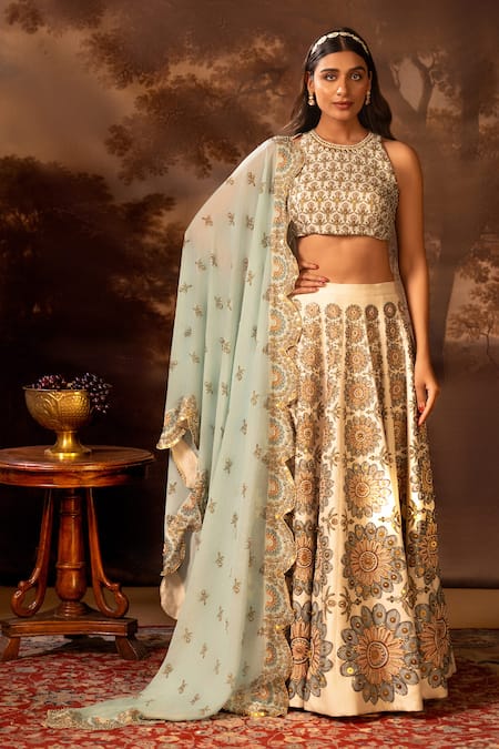 Soup by Sougat Paul Floral Geometric Embroidered Lehenga Set 