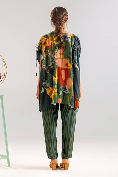 Shop_Soup By Sougat Paul_Green Chanderi Beads, Embroidery, Abstract Floral Embellished Top And Pant Set _at_Aza_Fashions