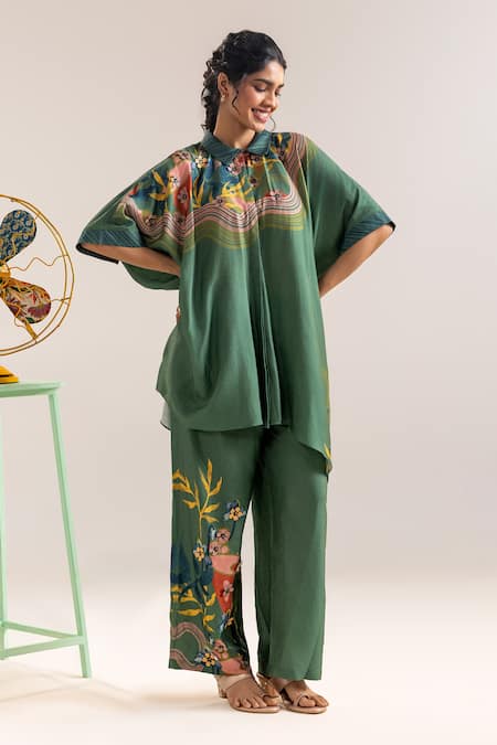 Soup by Sougat Paul Embellished Green Shirt & Pant Set 