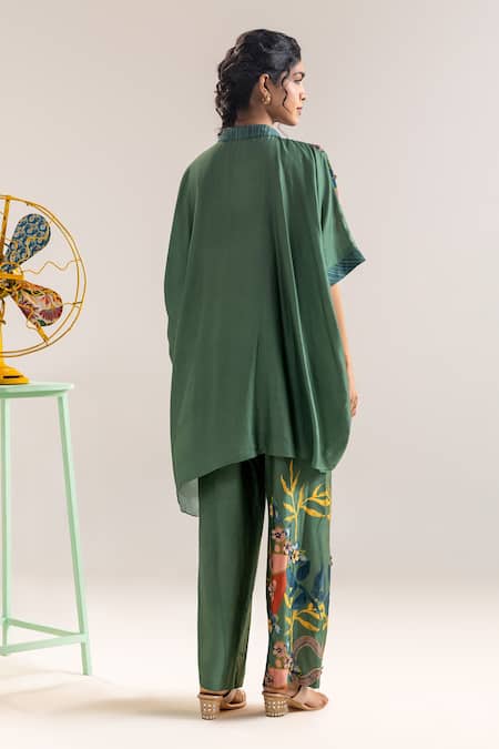 Shop_Soup By Sougat Paul_Green Chanderi Beads, Applique Collared Embellished Shirt And Pant Set _at_Aza_Fashions