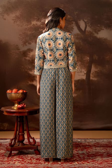 Soup By Sougat Paul Floral Print Jumpsuit & Cropped Jacket Set 