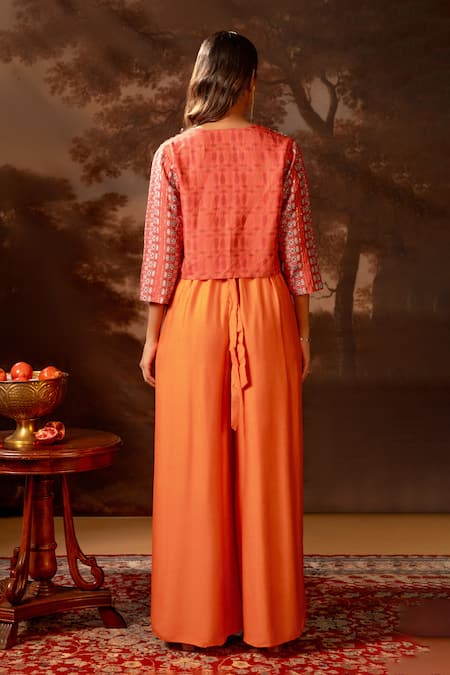 Soup By Sougat Paul Geometric Print Jumpsuit with Embroidered Jacket 