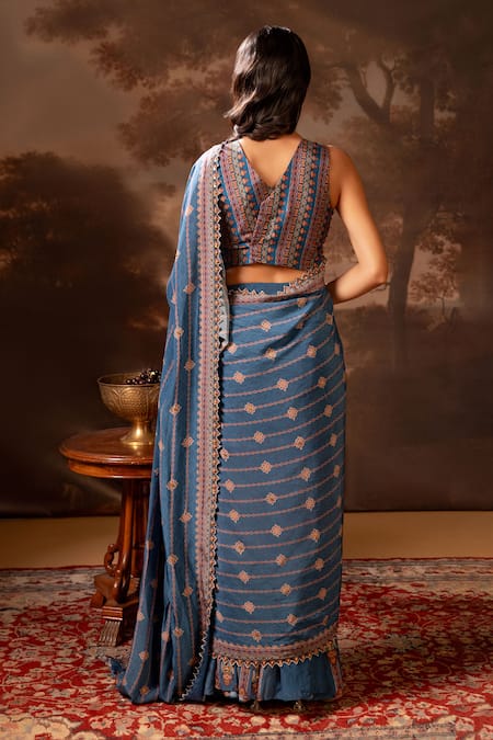 Soup By Sougat Paul Geometric Sequin Embroidered Pre-Stitched Saree 