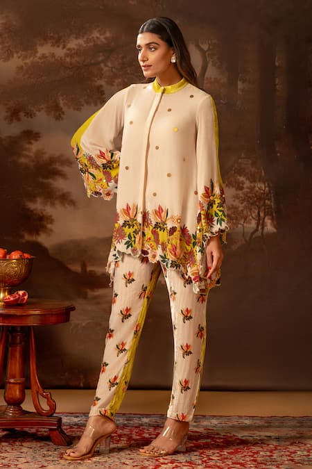 Soup by Sougat Paul Floral Embellished Velvet Shirt & Pant Set 