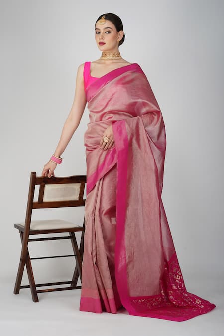 Zal From Benaras Geometric Hand Woven Pallu Saree With Unstitched Blouse Piece 