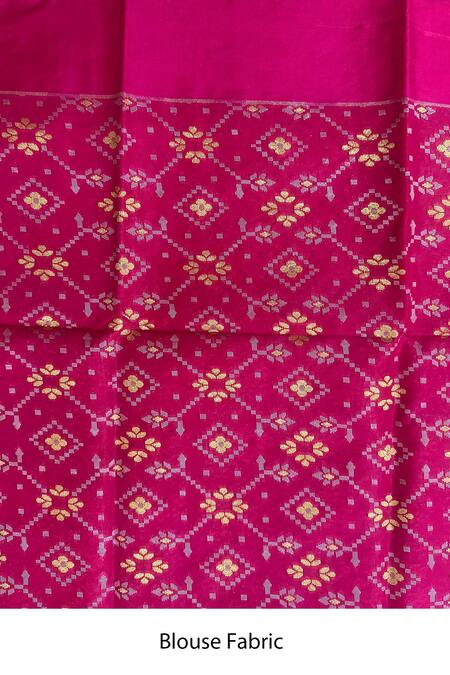 Zal From Benaras Pink Silk, Crepe Embroidery Round Neck Geometric Hand Woven Pallu Saree at Aza Fashions Zal From Benaras_Pink Silk, Crepe Embroidery Round Neck Geometric Hand Woven Pallu Saree_at_Aza_Fashions
