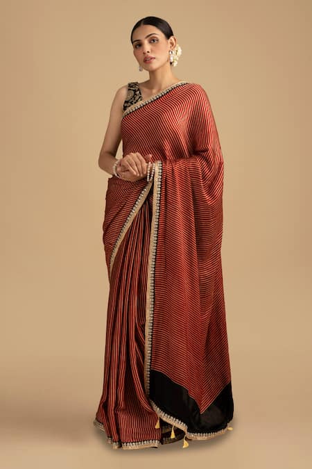 Zal From Benaras Bandhej Stripe Saree With Floral Blouse 