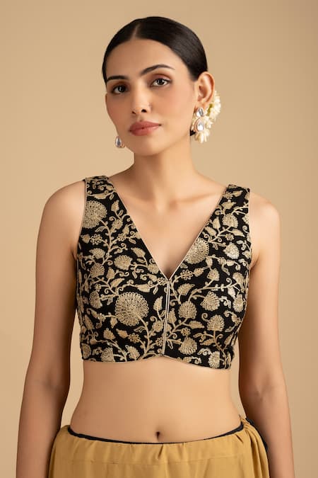 Shop_Zal From Benaras_Red Crepe, Silk Zari, Tassels, Bandhej Stripe Saree With Floral Blouse _Online_at_Aza_Fashions