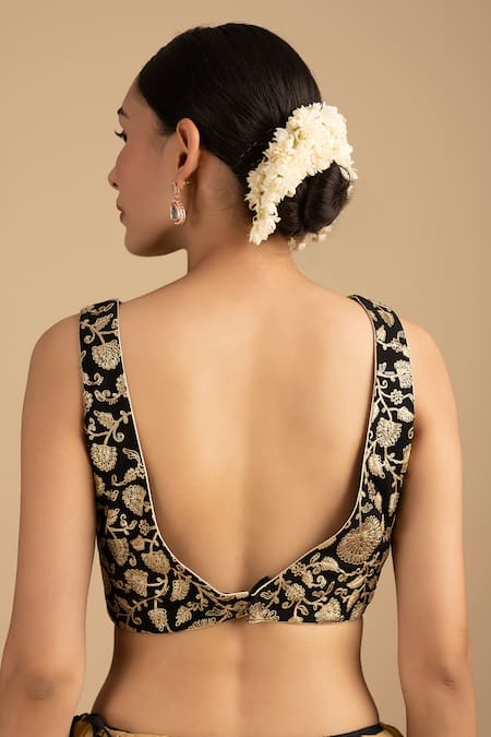 Zal From Benaras_Red Crepe, Silk Zari, Tassels, Bandhej Stripe Saree With Floral Blouse _at_Aza_Fashions