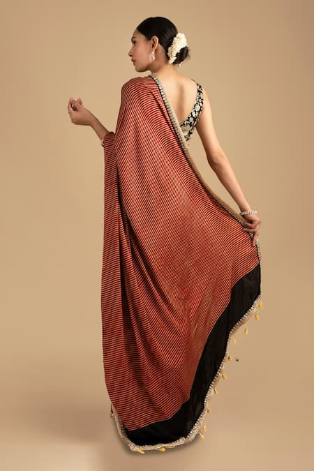 Zal From Benaras Bandhej Stripe Saree With Floral Blouse 