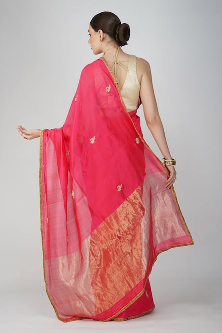 Shop Zal From Benaras Pink Chanderi Silk Cut Work, Embroidery Cutdana Embellished Saree at Aza Fashions Shop_Zal From Benaras_Pink Chanderi Silk Cut Work, Embroidery Cutdana Embellished Saree _at_Aza_Fashions
