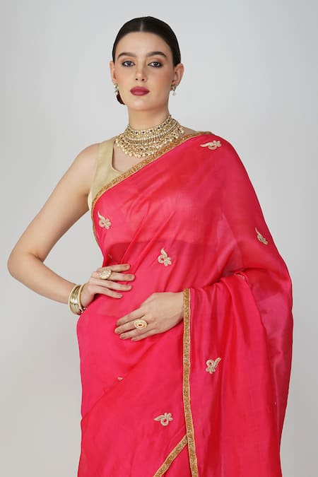 Shop Zal From Benaras Pink Chanderi Silk Cut Work, Embroidery Cutdana Embellished Saree Online at Aza Fashions Shop_Zal From Benaras_Pink Chanderi Silk Cut Work, Embroidery Cutdana Embellished Saree _Online_at_Aza_Fashions