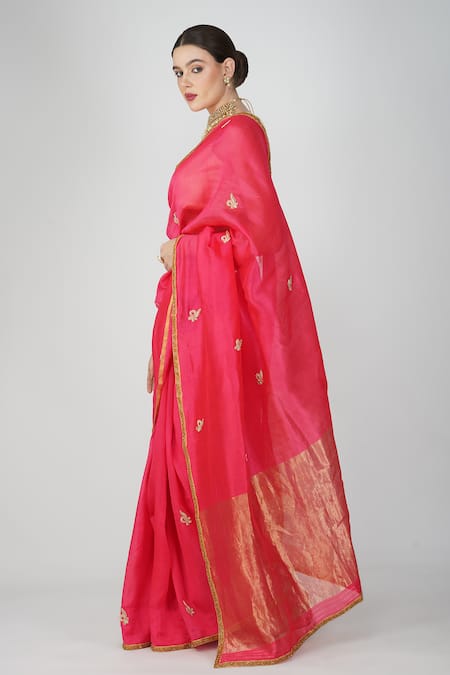 Zal From Benaras Pink Chanderi Silk Cut Work, Embroidery Cutdana Embellished Saree at Aza Fashions Zal From Benaras_Pink Chanderi Silk Cut Work, Embroidery Cutdana Embellished Saree _at_Aza_Fashions