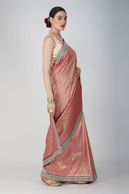 Zal From Benaras Pink Silk, Kota Doria Zari, Embroidery Khimkhaab Work Saree And Unstitched Blouse Online at Aza Fashions Zal From Benaras_Pink Silk, Kota Doria Zari, Embroidery Khimkhaab Work Saree And Unstitched Blouse _Online_at_Aza_Fashions