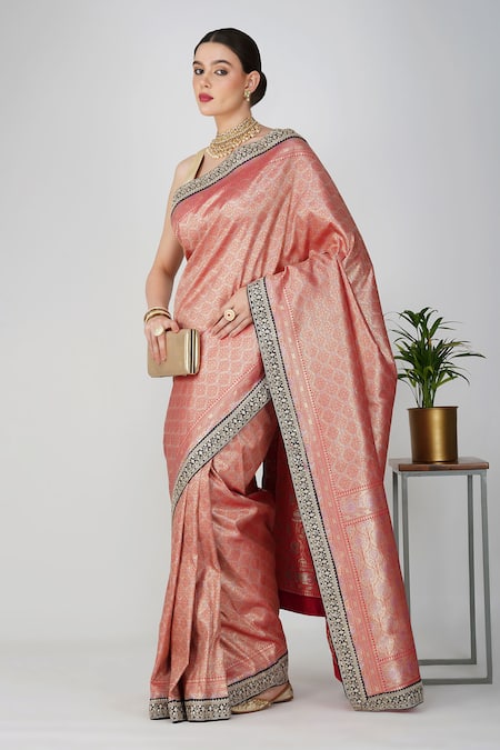 Zal From Benaras Khimkhaab Work Saree With Unstitched Blouse Piece 