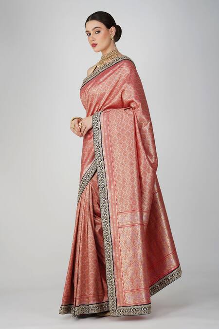 Shop Zal From Benaras Pink Silk, Kota Doria Zari, Embroidery Khimkhaab Work Saree And Unstitched Blouse Online at Aza Fashions Shop_Zal From Benaras_Pink Silk, Kota Doria Zari, Embroidery Khimkhaab Work Saree And Unstitched Blouse _Online_at_Aza_Fashions