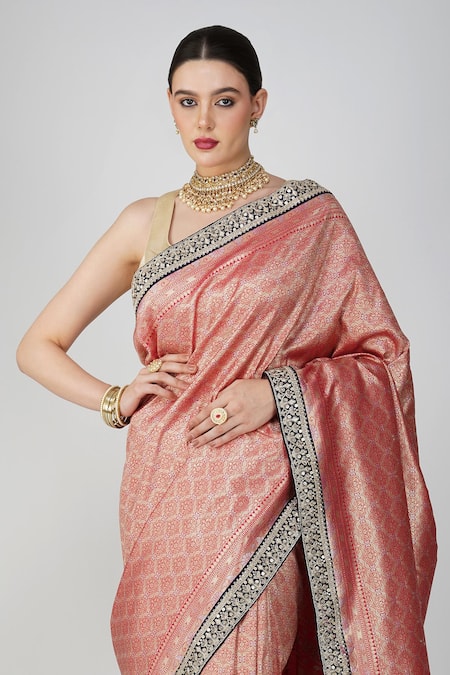 Buy Zal From Benaras Pink Silk, Kota Doria Zari, Embroidery Khimkhaab Work Saree And Unstitched Blouse Buy_Zal From Benaras_Pink Silk, Kota Doria Zari, Embroidery Khimkhaab Work Saree And Unstitched Blouse