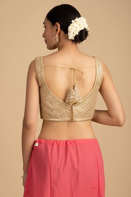 Zal From Benaras Brown Silk, Tissue Zari, Sequins Hand Woven Stripe Saree With Embroidered Blouse Online at Aza Fashions Zal From Benaras_Brown Silk, Tissue Zari, Sequins Hand Woven Stripe Saree With Embroidered Blouse_Online_at_Aza_Fashions