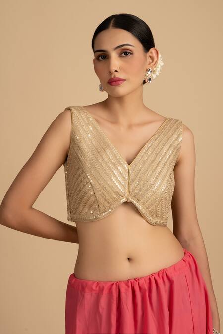 Buy Zal From Benaras Brown Silk, Tissue Zari, Sequins Hand Woven Stripe Saree With Embroidered Blouse Online at Aza Fashions Buy_Zal From Benaras_Brown Silk, Tissue Zari, Sequins Hand Woven Stripe Saree With Embroidered Blouse_Online_at_Aza_Fashions