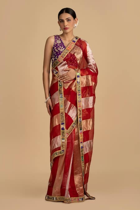 Zal From Benaras Embroidered Hem Saree With Blouse 