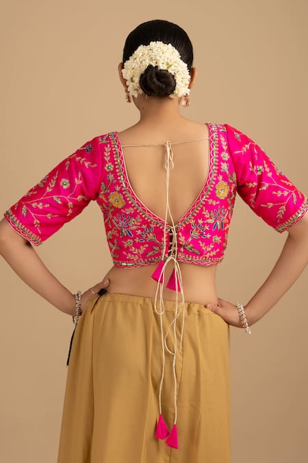 Zal From Benaras Pink Silk, Organza Cut Work, Sequins, Zari Embroidered Stripe Saree And Blouse Set at Aza Fashions Zal From Benaras_Pink Silk, Organza Cut Work, Sequins, Zari Embroidered Stripe Saree And Blouse Set _at_Aza_Fashions