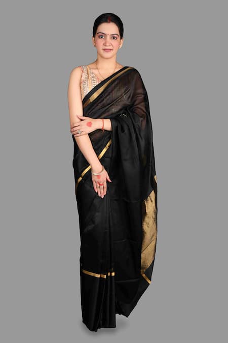 Buy Zal From Benaras Black , Silk Zari Hand Woven Stripe Saree Set Online at Aza Fashions Buy_Zal From Benaras_Black , Silk Zari Hand Woven Stripe Saree Set _Online_at_Aza_Fashions
