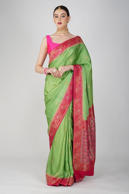 Buy Zal From Benaras Green Silk Embroidery Floral Motif Saree With Blouse Piece Online at Aza Fashions Buy_Zal From Benaras_Green Silk Embroidery Floral Motif Saree With Blouse Piece _Online_at_Aza_Fashions