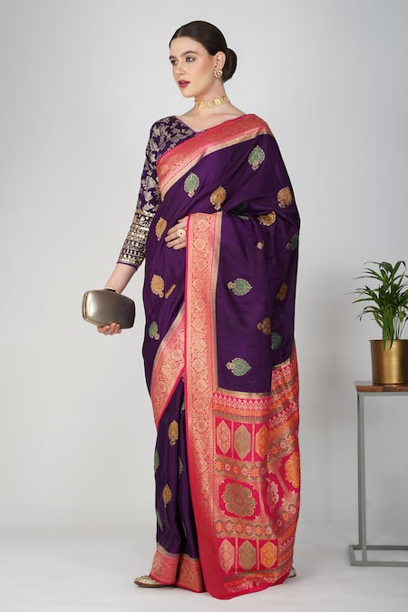 Zal From Benaras Leaf Hand Woven Saree With Blouse Piece 