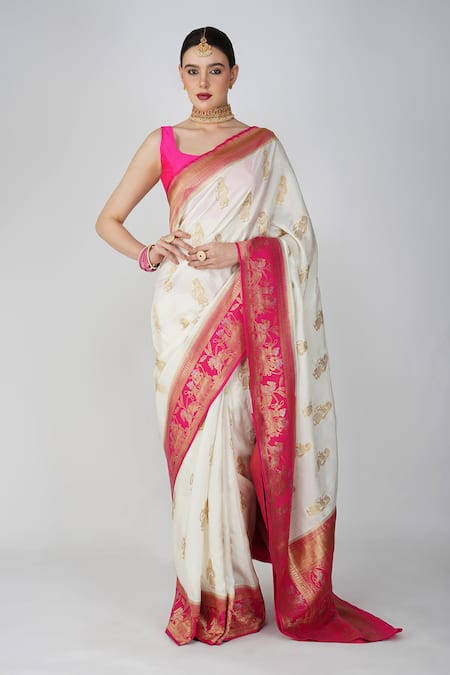 Zal From Benaras Hand Woven Saree With Unstitched Blouse Piece 