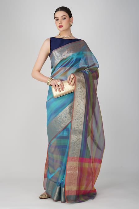 Zal From Benaras Floral Motif Hem Tissue Silk Saree 