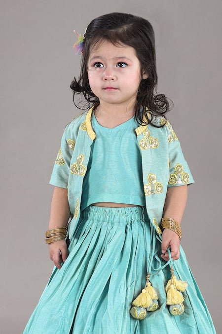 Little Brats Aqua Cotton, Silk Sequins, Embroidery, Tassels Blue Lehenga Set Online at Aza Fashions Little Brats_Aqua Cotton, Silk Sequins, Embroidery, Tassels Blue Lehenga Set _Online_at_Aza_Fashions