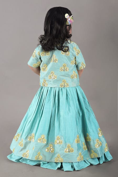 Shop Little Brats Aqua Cotton, Silk Sequins, Embroidery, Tassels Blue Lehenga Set at Aza Fashions Shop_Little Brats_Aqua Cotton, Silk Sequins, Embroidery, Tassels Blue Lehenga Set _at_Aza_Fashions