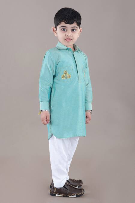 Little Brats Green Cotton, Silk Sequins, Embroidery Aqua Pathani Kurta Set Online at Aza Fashions Little Brats_Green Cotton, Silk Sequins, Embroidery Aqua Pathani Kurta Set _Online_at_Aza_Fashions