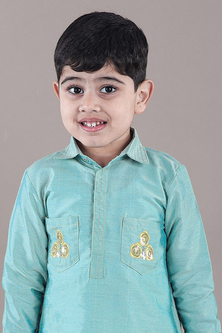 Shop Little Brats Green Cotton, Silk Sequins, Embroidery Aqua Pathani Kurta Set Online at Aza Fashions Shop_Little Brats_Green Cotton, Silk Sequins, Embroidery Aqua Pathani Kurta Set _Online_at_Aza_Fashions