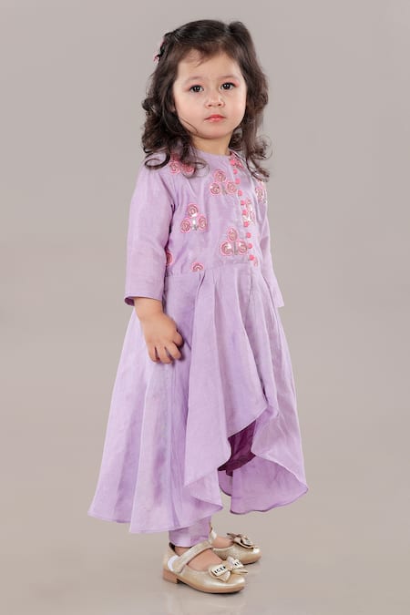 Little Brats Purple Cotton, Silk Sequins, Embroidery Floral Lavender Anarkali Set Online at Aza Fashions Little Brats_Purple Cotton, Silk Sequins, Embroidery Floral Lavender Anarkali Set _Online_at_Aza_Fashions