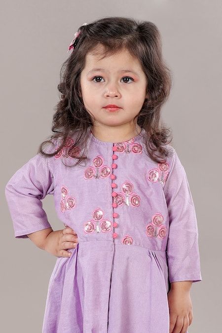 Shop Little Brats Purple Cotton, Silk Sequins, Embroidery Floral Lavender Anarkali Set Online at Aza Fashions Shop_Little Brats_Purple Cotton, Silk Sequins, Embroidery Floral Lavender Anarkali Set _Online_at_Aza_Fashions