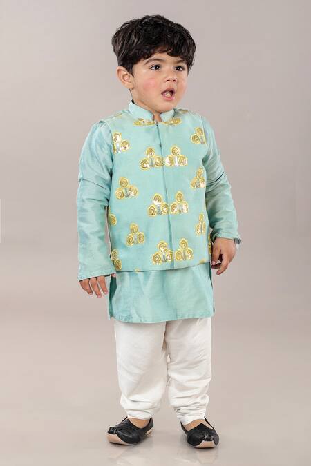 Buy Little Brats Green Cotton, Silk Sequins, Embroidery Floral Bundi And Kurta Set Online at Aza Fashions Buy_Little Brats_Green Cotton, Silk Sequins, Embroidery Floral Bundi And Kurta Set _Online_at_Aza_Fashions