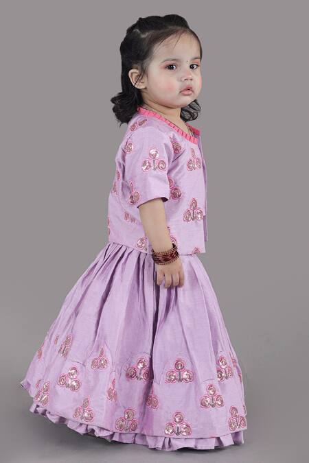 Little Brats Lavender Cotton, Silk Sequins, Embroidery Floral Jacket Lehenga Set Online at Aza Fashions Little Brats_Lavender Cotton, Silk Sequins, Embroidery Floral Jacket Lehenga Set _Online_at_Aza_Fashions